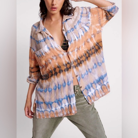 One Teaspoon Tops - One Teaspoon Hand Dyed Mirage Muslin Long Sleeve 100% Cotton Shirt Women Size M